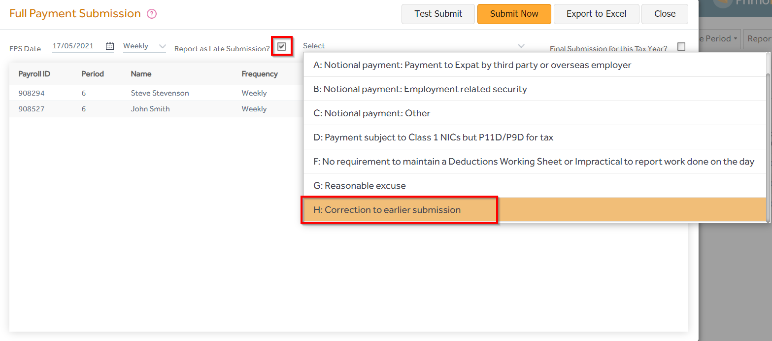 How to rollback a period and resubmit FPS?