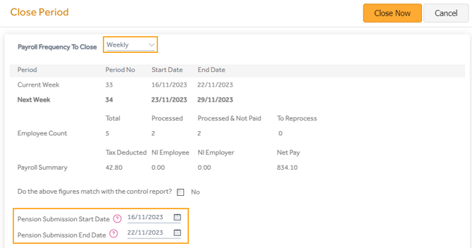 Close Period Pension Dates