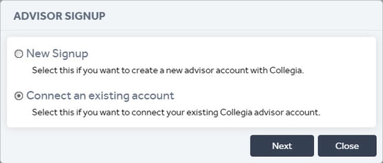 Collegia Advisor existing account